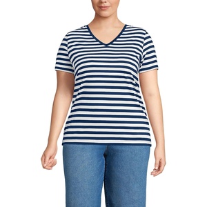image:imageLands End Womens Supima VNeck TShirtDeep Sea Navy Even Stripe