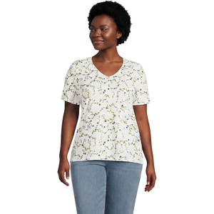 image:imageLands End Womens Supima VNeck TShirtIvory Multi Floral Vine