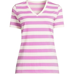 image:imageLands End Womens Supima VNeck TShirtIvoryAster Pink Bold Stripe