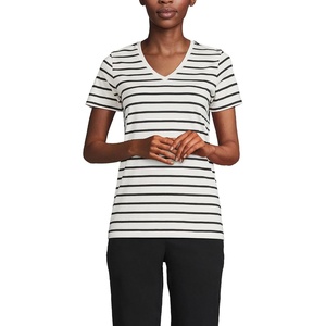 image:imageLands End Womens Supima VNeck TShirtIvoryBlack Breton Stripe