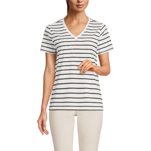 image:imageLands End Womens Supima VNeck TShirtIvoryBlack Rail Stripe