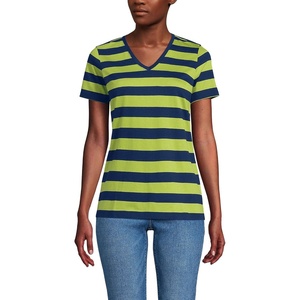 image:imageLands End Womens Supima VNeck TShirtNavyWinter Pear Bold Stripe
