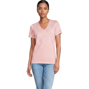 image:imageLands End Womens Supima VNeck TShirtSunset Coral Pink Micro Stripe