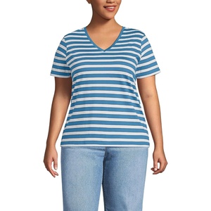 image:imageLands End Womens Supima VNeck TShirtTeal Blue Ocean Multi Stripe