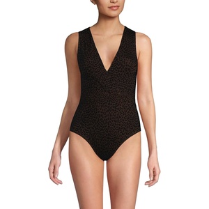 image:imageLands End Womens Surplice Tie Back One PieceBrown Leopard