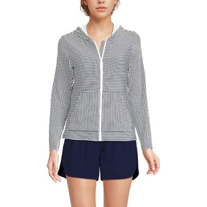 image:imageLands End Womens UPF 50 Hooded Rash GuardDeep Sea Navy Mini Stripe