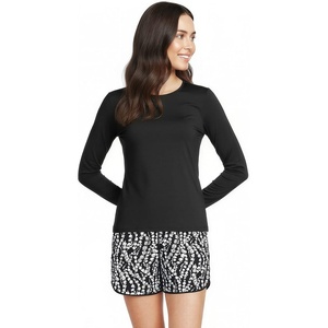 image:imageLands End Womens UPF 50 Rash Guard  Long Sleeve Chlorine Resistant Crew Neck MoistureWicking Beach Paddleboarding Petite and Plus SizesBlack