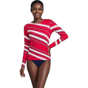 image:imageLands End Womens UPF 50 Rash Guard  Long Sleeve Chlorine Resistant Crew Neck MoistureWicking Beach Paddleboarding Petite and Plus SizesDiagonal StripeStrawberry