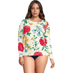 image:imageLands End Womens UPF 50 Rash Guard  Long Sleeve Chlorine Resistant Crew Neck MoistureWicking Beach Paddleboarding Petite and Plus SizesEgretExploded Poppy Floral