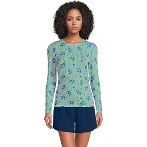image:imageLands End Womens UPF 50 Rash Guard  Long Sleeve Chlorine Resistant Crew Neck MoistureWicking Beach Paddleboarding Petite and Plus SizesFloralVibrant Clover Stripe