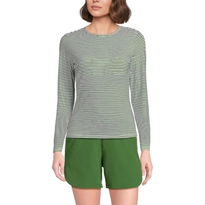image:imageLands End Womens UPF 50 Rash Guard  Long Sleeve Chlorine Resistant Crew Neck MoistureWicking Beach Paddleboarding Petite and Plus SizesFusion Green Mini Stripe