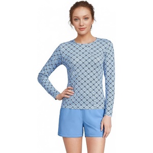 image:imageLands End Womens UPF 50 Rash Guard  Long Sleeve Chlorine Resistant Crew Neck MoistureWicking Beach Paddleboarding Petite and Plus SizesLake Blue Geo Floral
