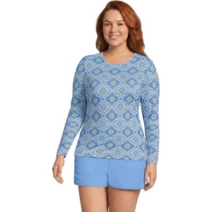 image:imageLands End Womens UPF 50 Rash Guard  Long Sleeve Chlorine Resistant Crew Neck MoistureWicking Beach Paddleboarding Petite and Plus SizesLake BlueEgret Geo Floral
