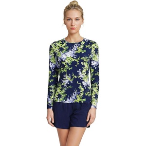 image:imageLands End Womens UPF 50 Rash Guard  Long Sleeve Chlorine Resistant Crew Neck MoistureWicking Beach Paddleboarding Petite and Plus SizesNavyWhite Blooms