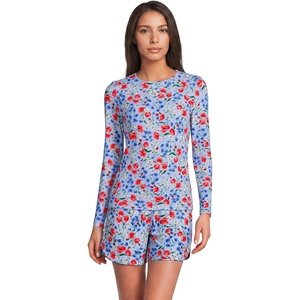 image:imageLands End Womens UPF 50 Rash Guard  Long Sleeve Chlorine Resistant Crew Neck MoistureWicking Beach Paddleboarding Petite and Plus SizesSoft Cloud Blue Poppy Floral