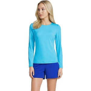 image:imageLands End Womens UPF 50 Rash Guard  Long Sleeve Chlorine Resistant Crew Neck MoistureWicking Beach Paddleboarding Petite and Plus SizesTurquoise