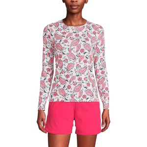 image:imageLands End Womens UPF 50 Rash Guard  Long Sleeve Chlorine Resistant Crew Neck MoistureWicking Beach Paddleboarding Petite and Plus SizesWhite Multi Paisley Floral