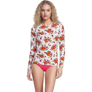 image:imageLands End Womens UPF 50 Rash Guard  Long Sleeve Chlorine Resistant Crew Neck MoistureWicking Beach Paddleboarding Petite and Plus SizesWhite Spring Floral