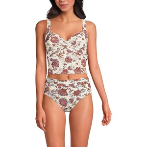 image:imageLands End Womens Wrap Midkini TopEgret White Ornate Floral