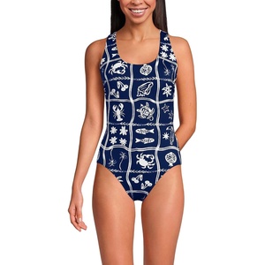 image:imageLands End Womens XBack Tugless SwimsuitSea StampNavyWhite