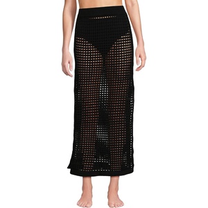 image:imageWomens Cotton Open Knit Maxi Swim Coverup SkirtBlack