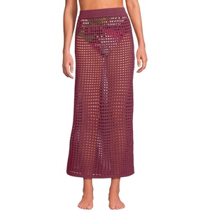 image:imageWomens Cotton Open Knit Maxi Swim Coverup SkirtBurgundy Spritz