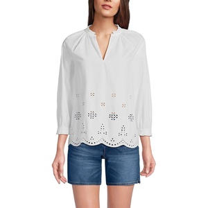 image:imageWomens Eyelet Split Neck ShirtWhite