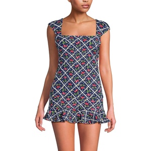 image:imageWomens Square Neck Underwire Square Back Tankini Swimsuit TopCherriesDeep Sea Navy Plaid