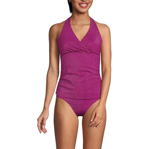 image:imageWomens Texture VNeck Halter Tankini Swimsuit TopBright Magenta Shine