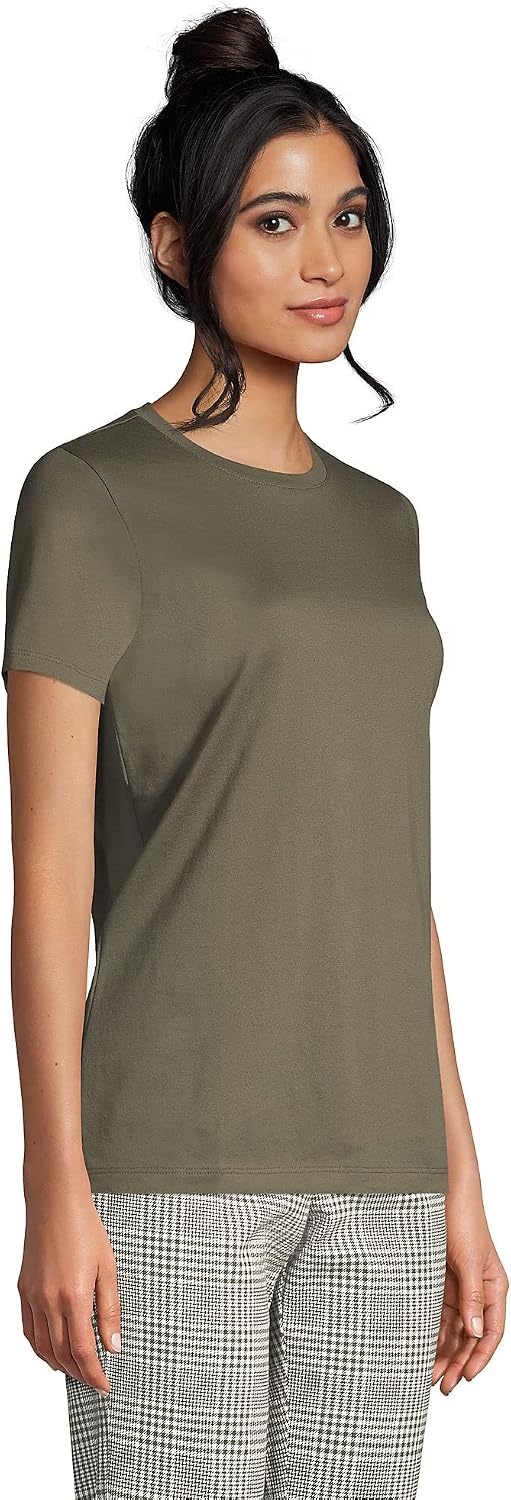 image:imageLands End Womens Supima Crew Neck TShirt  AmericanGrown Supima Cotton Relaxed Fit Tagless MidHip Length Layering Petite and Plus SizesForest Moss
