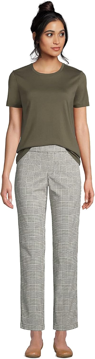image:imageLands End Womens Supima Crew Neck TShirt  AmericanGrown Supima Cotton Relaxed Fit Tagless MidHip Length Layering Petite and Plus SizesForest Moss