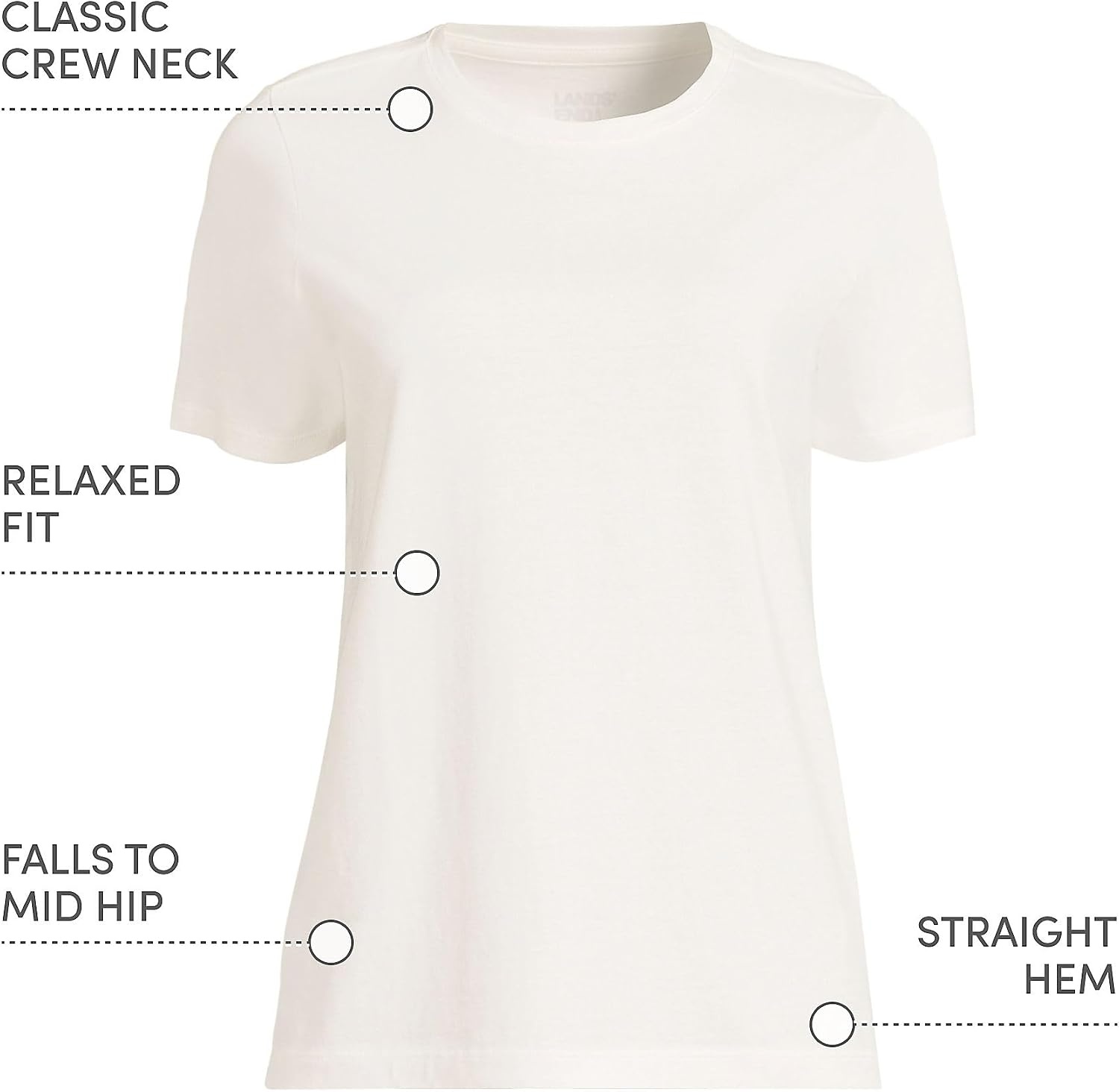 image:imageLands End Womens Supima Crew Neck TShirt  AmericanGrown Supima Cotton Relaxed Fit Tagless MidHip Length Layering Petite and Plus SizesIvory