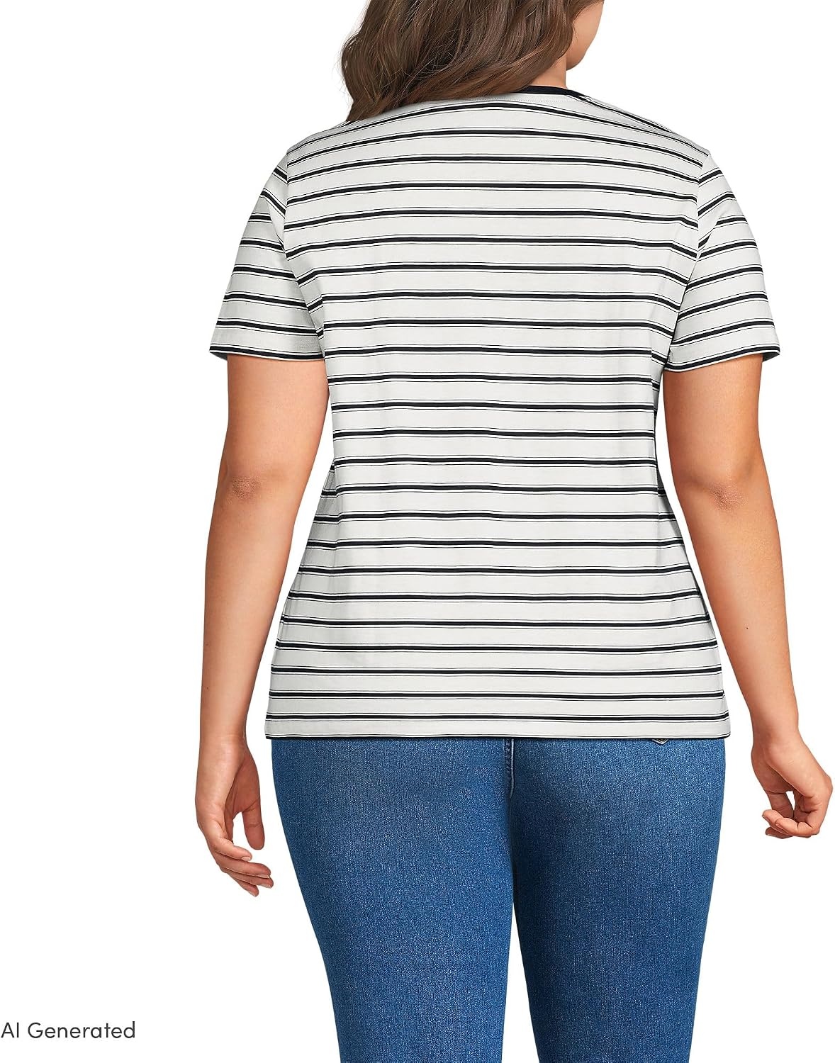 image:imageLands End Womens Supima Crew Neck TShirt  AmericanGrown Supima Cotton Relaxed Fit Tagless MidHip Length Layering Petite and Plus SizesIvoryRadiant Navy Rail Stripe