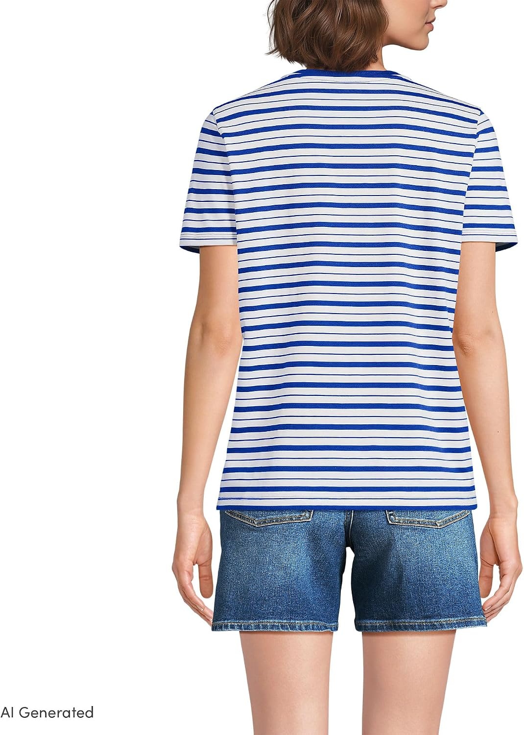 image:imageLands End Womens Supima Crew Neck TShirt  AmericanGrown Supima Cotton Relaxed Fit Tagless MidHip Length Layering Petite and Plus SizesIvoryVibrant Lapis Stripe