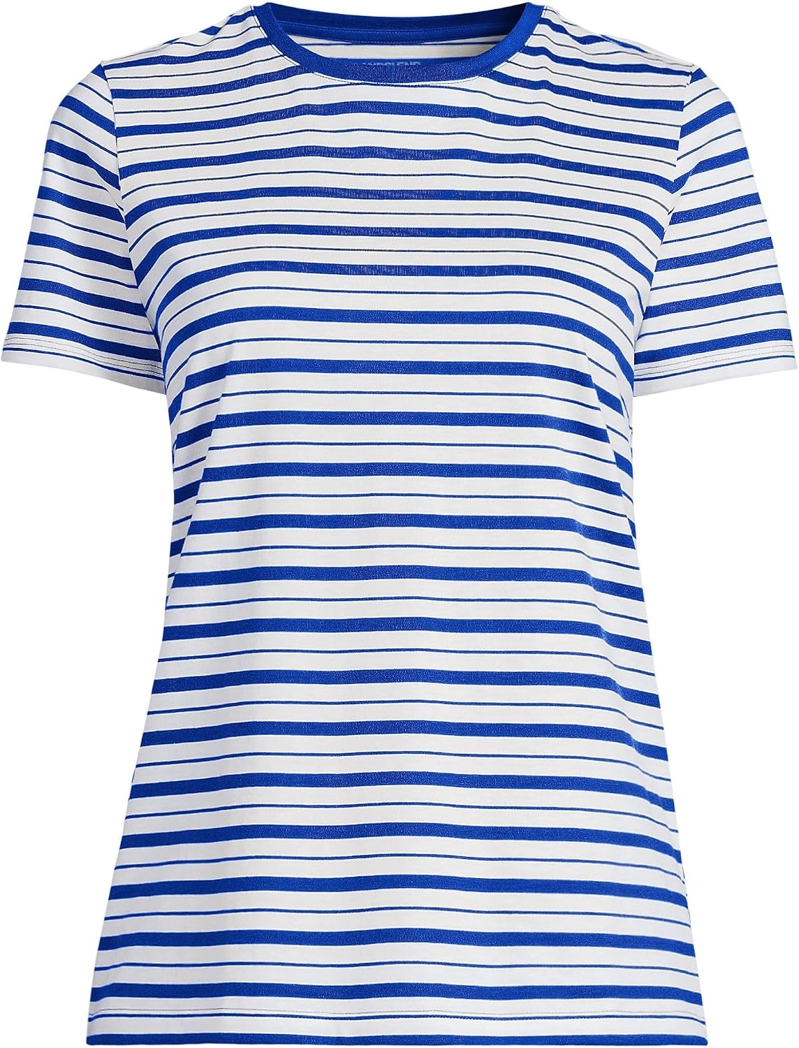 image:imageLands End Womens Supima Crew Neck TShirt  AmericanGrown Supima Cotton Relaxed Fit Tagless MidHip Length Layering Petite and Plus SizesIvoryVibrant Lapis Stripe