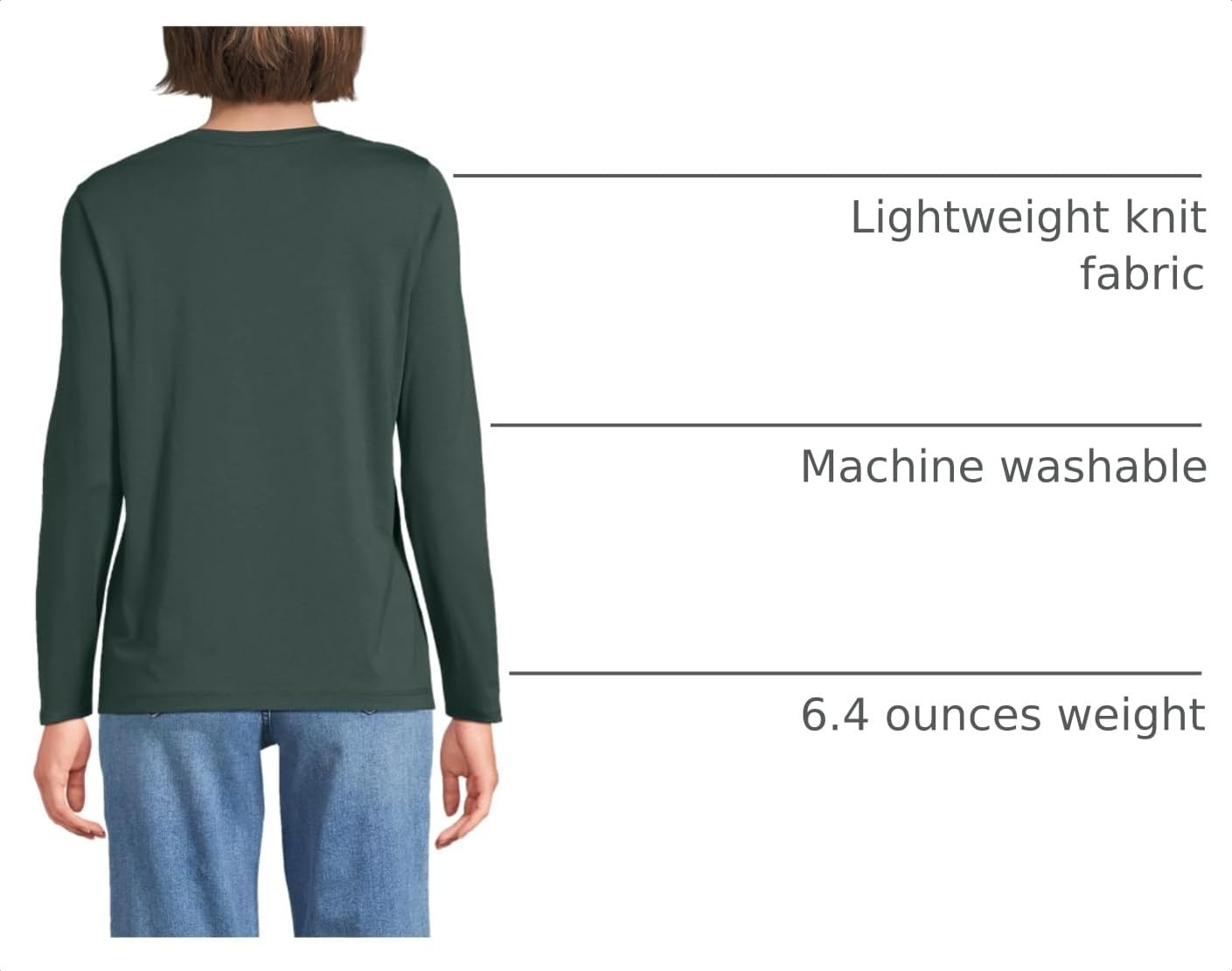 image:imageLands End Womens Supima Long Sleeve Crew Tee  AmericanGrown Supima Cotton Relaxed Fit Tagless MidHip Length Layering Petite and Plus SizesEvening Forest