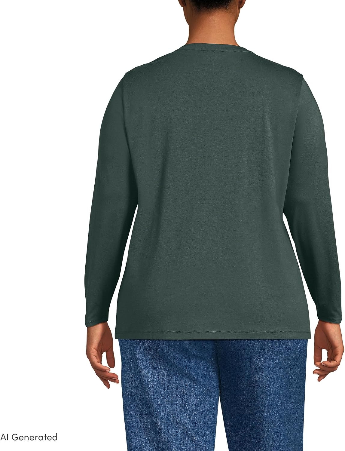image:imageLands End Womens Supima Long Sleeve Crew Tee  AmericanGrown Supima Cotton Relaxed Fit Tagless MidHip Length Layering Petite and Plus SizesEvening Forest
