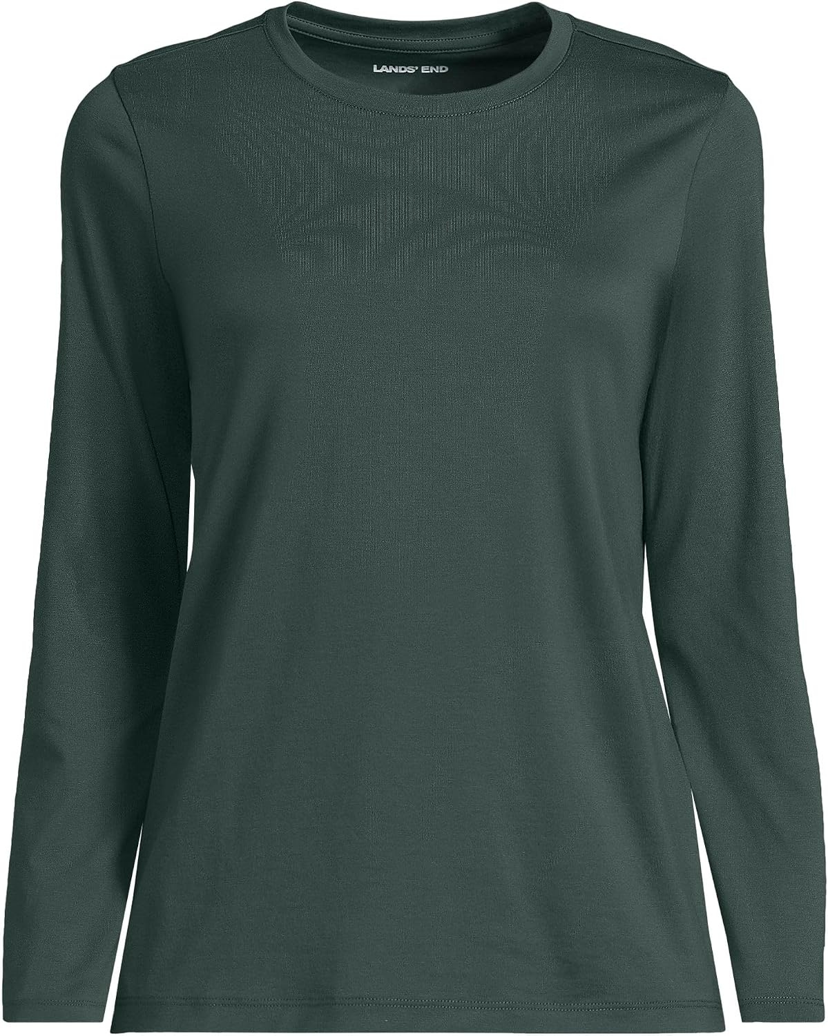 image:imageLands End Womens Supima Long Sleeve Crew Tee  AmericanGrown Supima Cotton Relaxed Fit Tagless MidHip Length Layering Petite and Plus SizesEvening Forest
