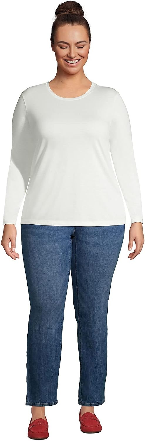 image:imageLands End Womens Supima Long Sleeve Crew Tee  AmericanGrown Supima Cotton Relaxed Fit Tagless MidHip Length Layering Petite and Plus SizesIvory