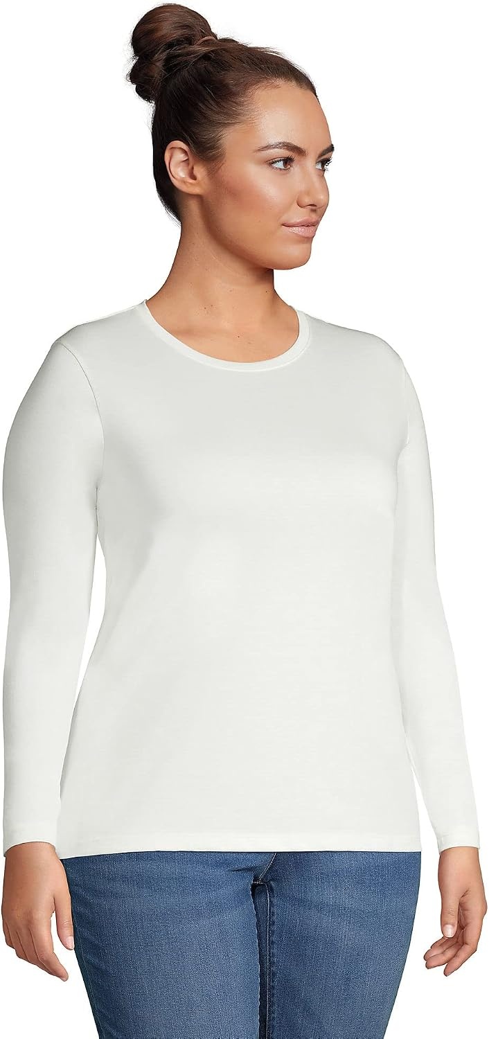image:imageLands End Womens Supima Long Sleeve Crew Tee  AmericanGrown Supima Cotton Relaxed Fit Tagless MidHip Length Layering Petite and Plus SizesIvory