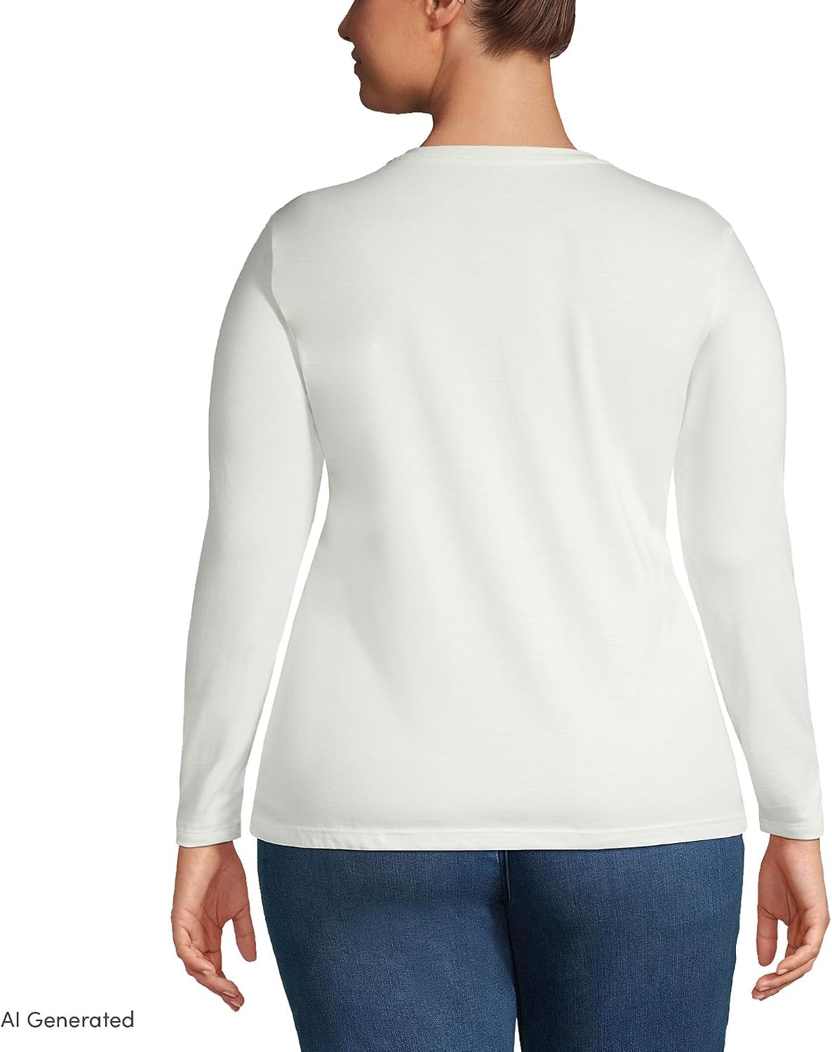 image:imageLands End Womens Supima Long Sleeve Crew Tee  AmericanGrown Supima Cotton Relaxed Fit Tagless MidHip Length Layering Petite and Plus SizesIvory