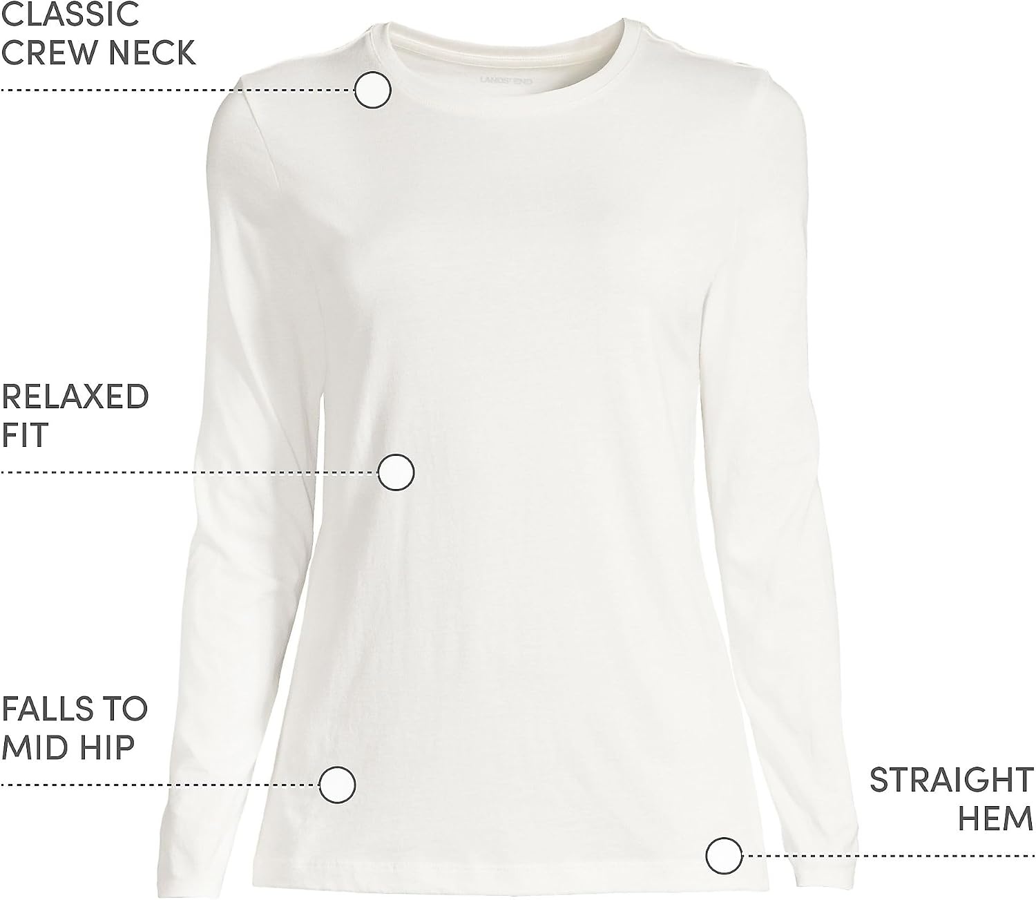 image:imageLands End Womens Supima Long Sleeve Crew Tee  AmericanGrown Supima Cotton Relaxed Fit Tagless MidHip Length Layering Petite and Plus SizesIvory
