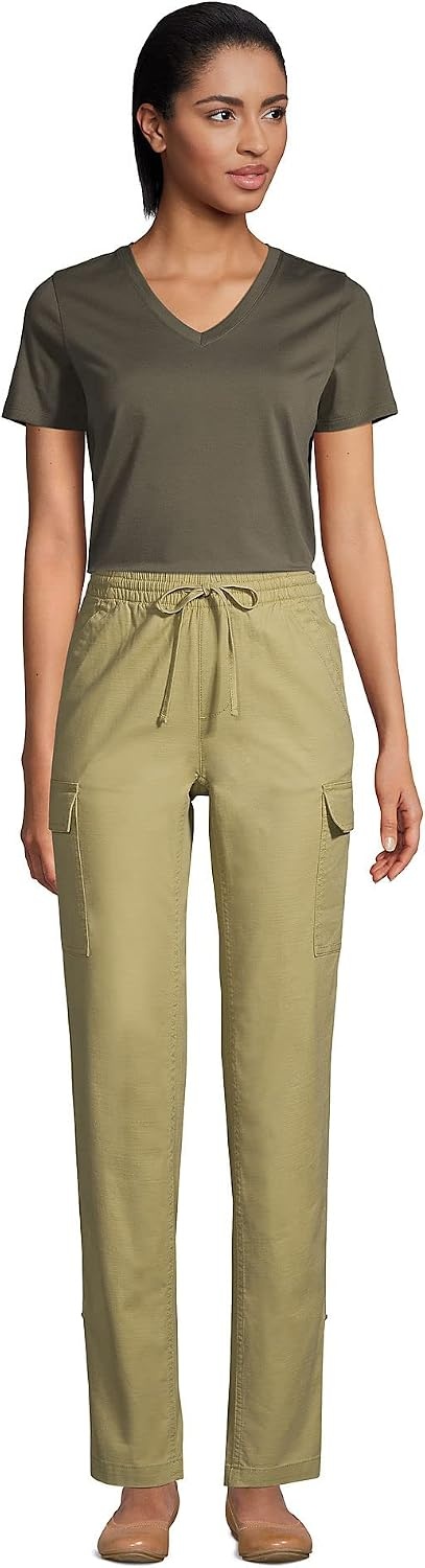 image:imageLands End Womens Supima VNeck TShirt  AmericanGrown Supima Cotton Relaxed Fit Straight Hem Tagless Layering Petite and Plus SizesForest Moss