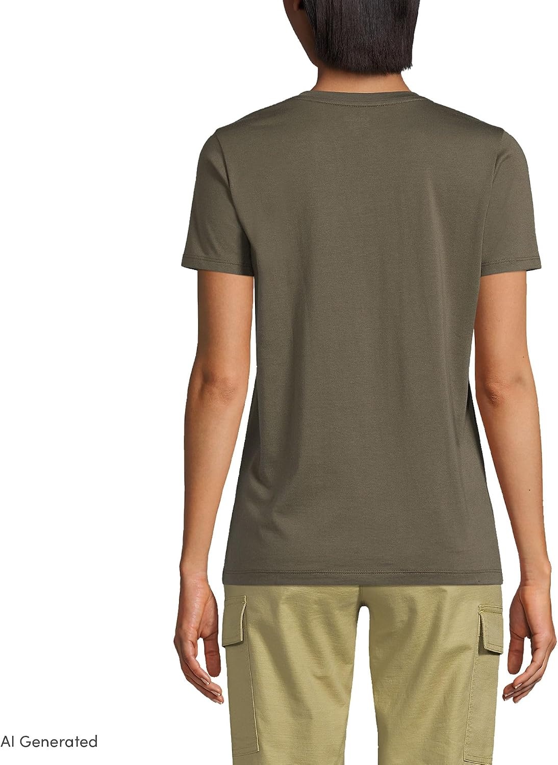 image:imageLands End Womens Supima VNeck TShirt  AmericanGrown Supima Cotton Relaxed Fit Straight Hem Tagless Layering Petite and Plus SizesForest Moss