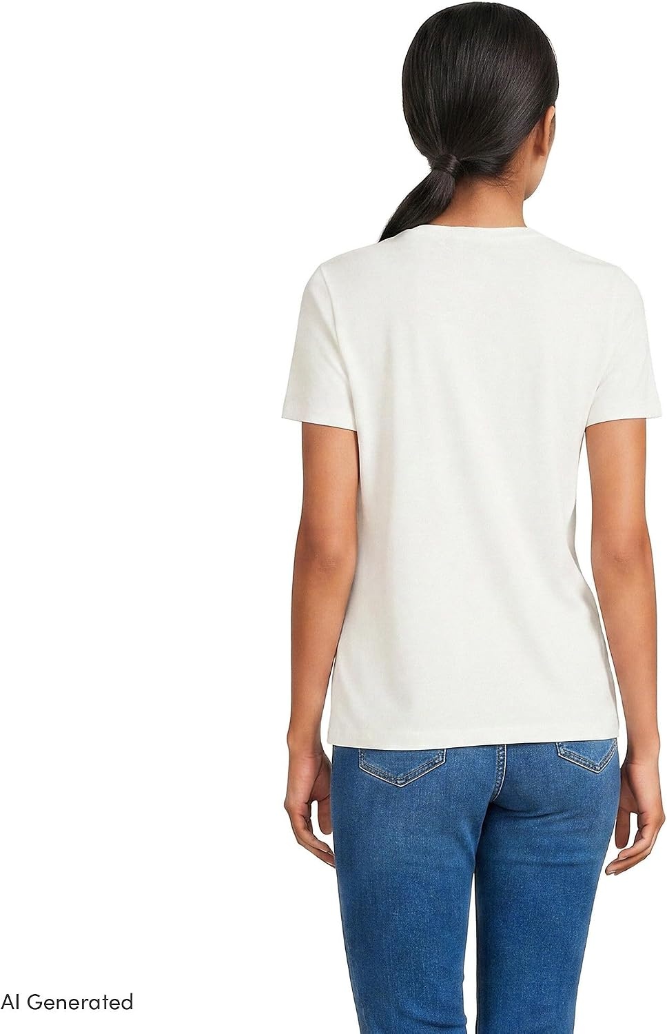 image:imageLands End Womens Supima VNeck TShirt  AmericanGrown Supima Cotton Relaxed Fit Straight Hem Tagless Layering Petite and Plus SizesIvory