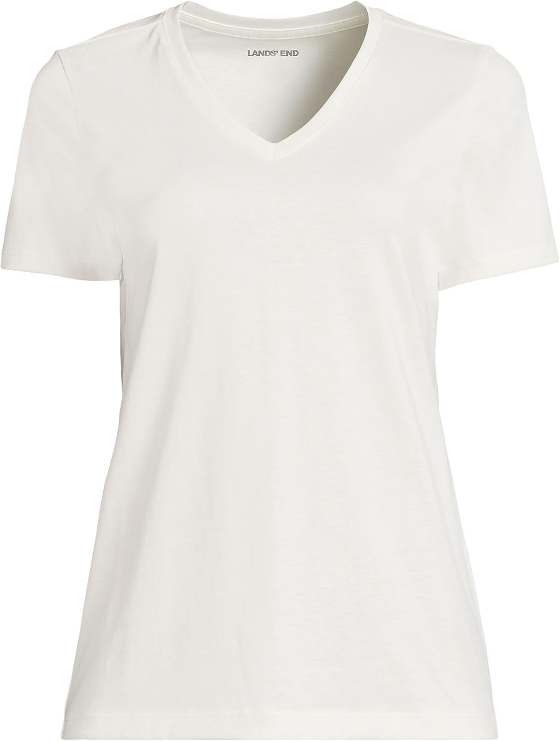 image:imageLands End Womens Supima VNeck TShirt  AmericanGrown Supima Cotton Relaxed Fit Straight Hem Tagless Layering Petite and Plus SizesIvory