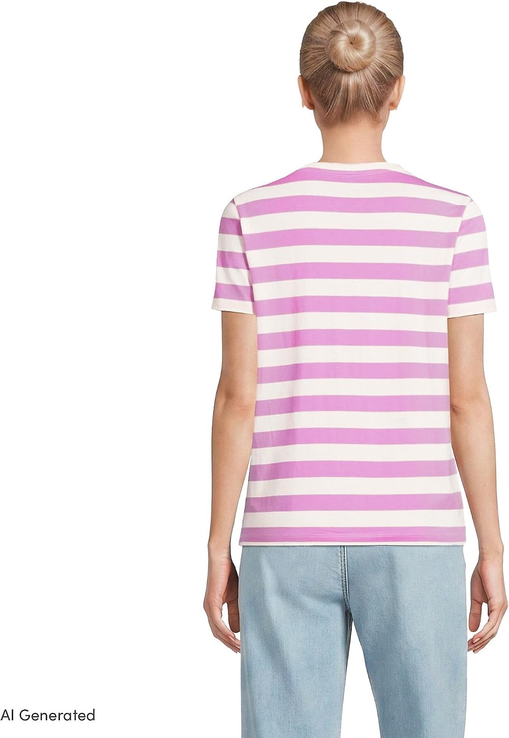 image:imageLands End Womens Supima VNeck TShirt  AmericanGrown Supima Cotton Relaxed Fit Straight Hem Tagless Layering Petite and Plus SizesIvoryAster Pink Bold Stripe