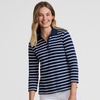 image:imageLands End Womens 34 Sleeve AmericanGrown Supima Cotton Polo ShirtDeep SeaIvory Breton Stripe