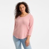 image:imageLands End Womens 34 Sleeve Lightweight Jersey UNeck TunicSunset Coral Pink Thin Stripe