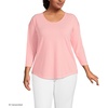 image:imageLands End Womens 34 Sleeve Lightweight Jersey UNeck TunicSunset Coral Pink Thin Stripe